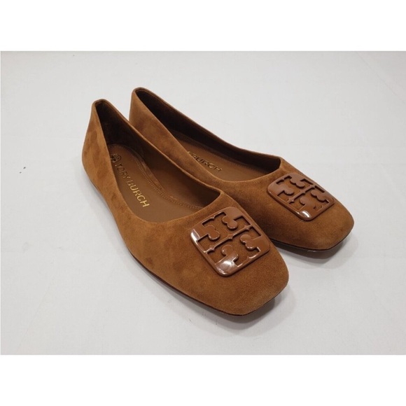 Tory Burch Georgia Tan Suede Square Toe Women's Flats - Picture 3 of 6